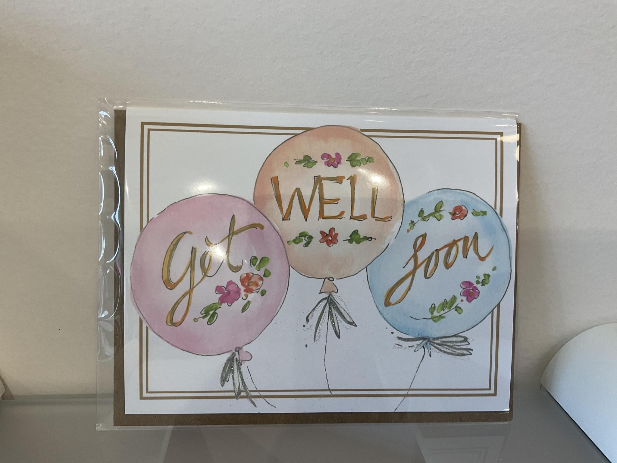 balloons "Get Well Soon" card