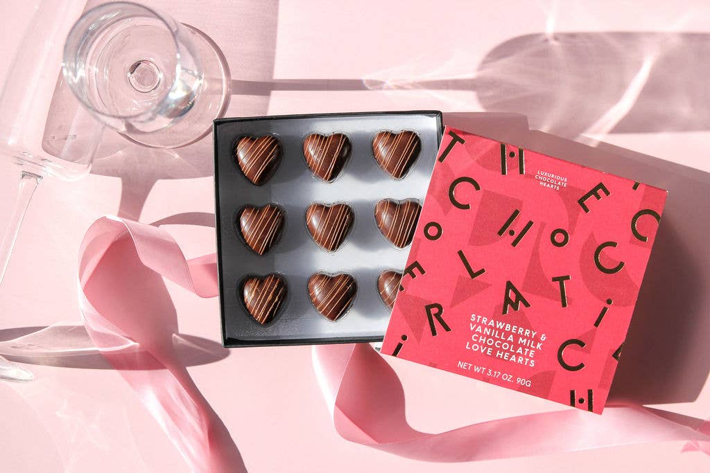 Strawberry & Vanilla Milk Chocolate Love Hearts